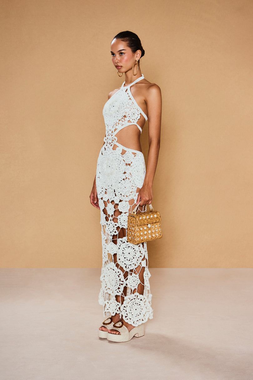 Vestido Cult Gaia Accalia Crochet Gown Blancas | CIYDP-0384